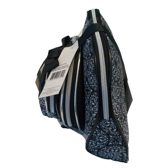 NWT Adrienne Vittadini Studio Set of 3 Cosmetic Bags Black/White Damask Logo - Picture 4 of 5